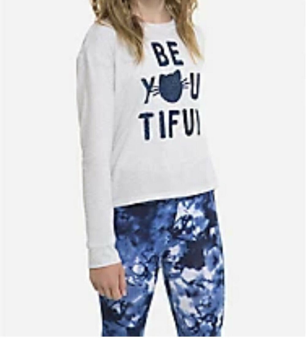 Justice Gray Blue Sparkle Be Beyoutiful Cat Girls’ Long Sleeve Tee Top Size 12